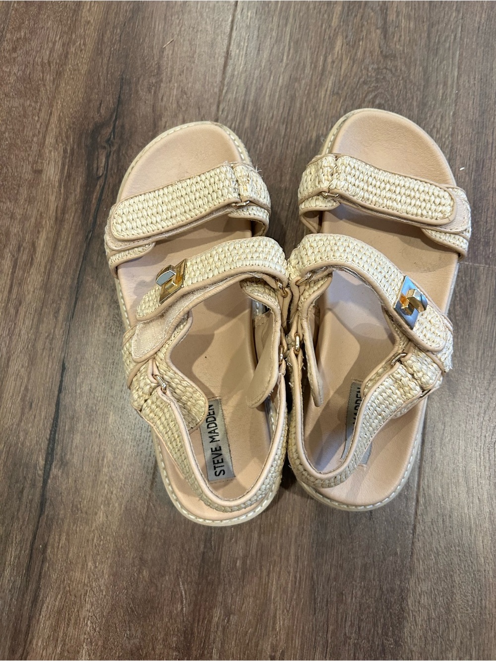 Steve Madden Natural Woven Velcro Slide Sandals
